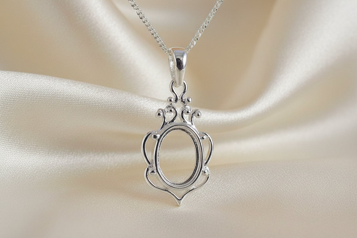 10x8 Silver Pendant Setting For Cabochon