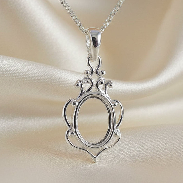10x8 Silver Pendant Setting For Cabochon