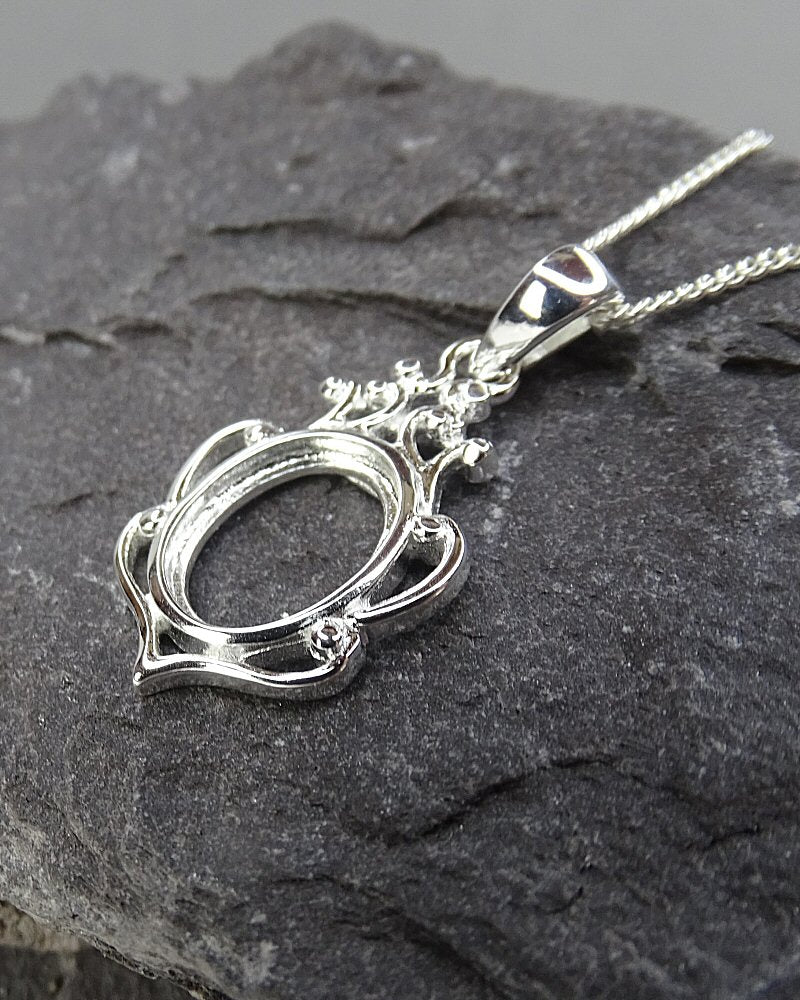 10x8 Silver Pendant Setting For Cabochon