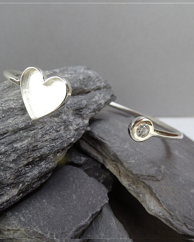 Silver Bangle With Heart Shape Bezel Suitable for resin