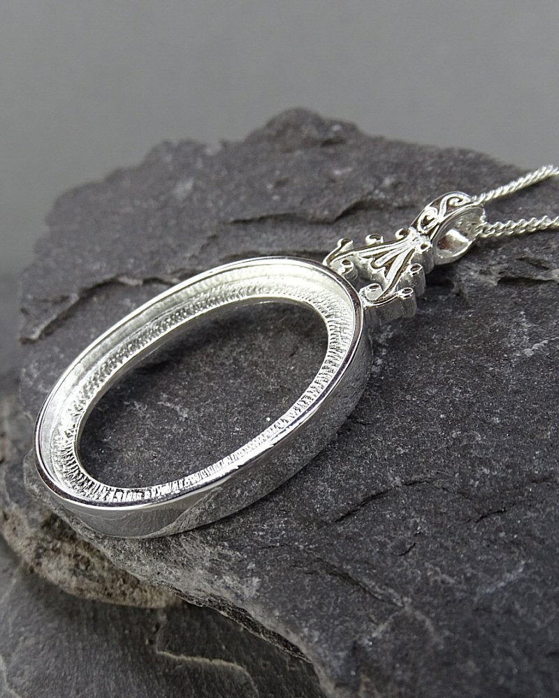 Silver Double Sided Pendant Bezel for Cabochons