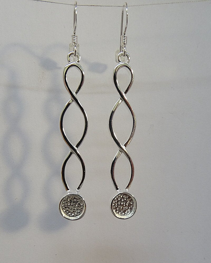 Long Twisted Wire Silver Celtic Drops For Mounting 6mm Stone