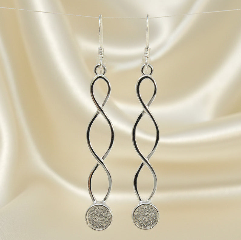 Long Twisted Wire Silver Celtic Drops For Mounting 6mm Stone