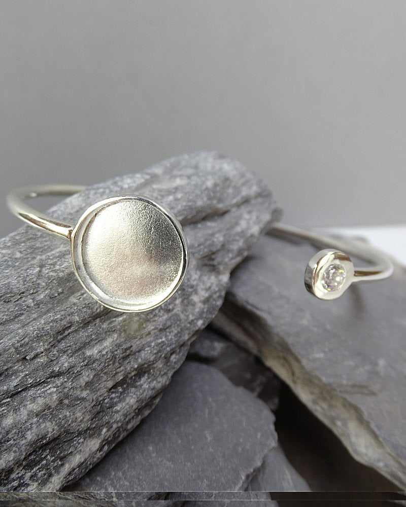 Solid Silver Bangle With Bezel Setting For 14.5mm Stone or Resin