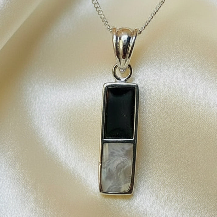 Solid Silver Oblong Pendant With m.o.p And Place For Stone Or Resin