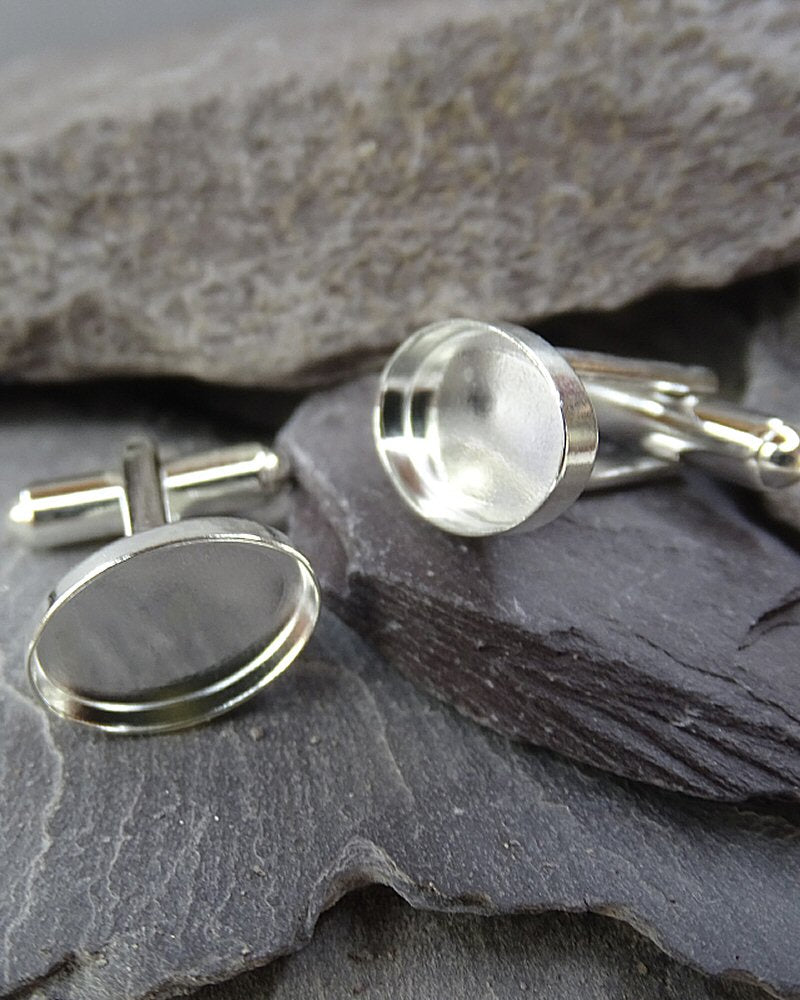 Silver Cufflinks Heavy Collet Bezel For Cabochons