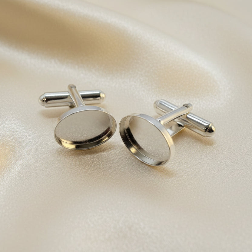 Silver Cufflinks Heavy Collet Bezel For Cabochons