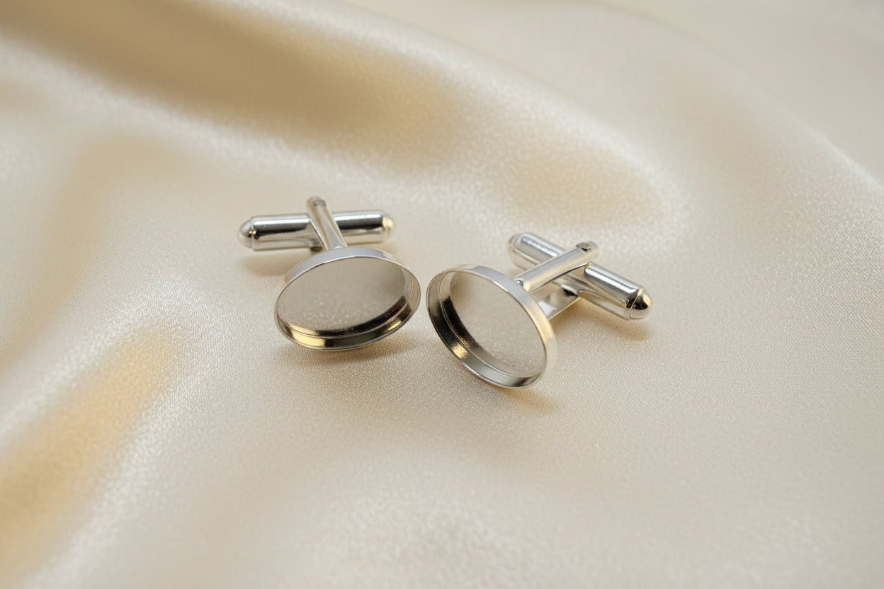 Silver Cufflinks Heavy Collet Bezel For Cabochons