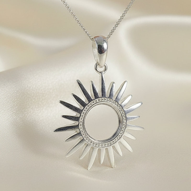 silver sun pendant for stone