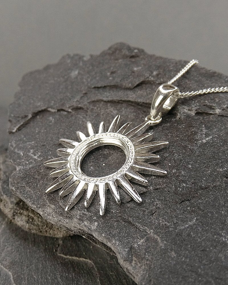 Silver Sun Pendant Mount For 10mm Stone