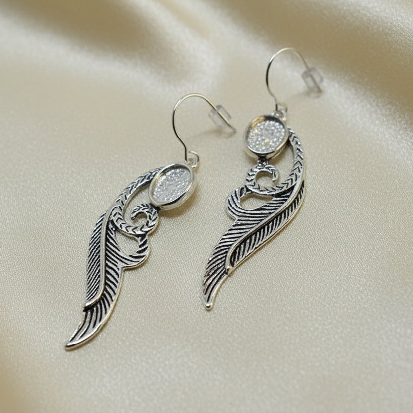 Silver Antique Finish Drop Earrings For Setting 8x6 Stone