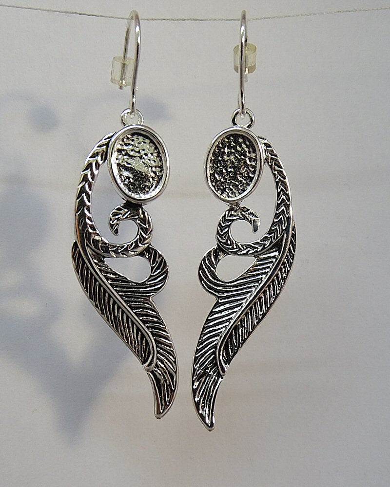 Silver Antique Finish Drop Earrings For Setting 8x6 Stone