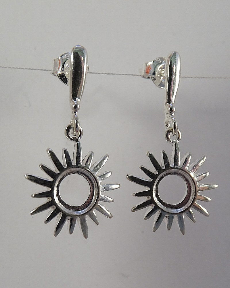 Silver Sun Drop Earrings For 6mm Cabochon