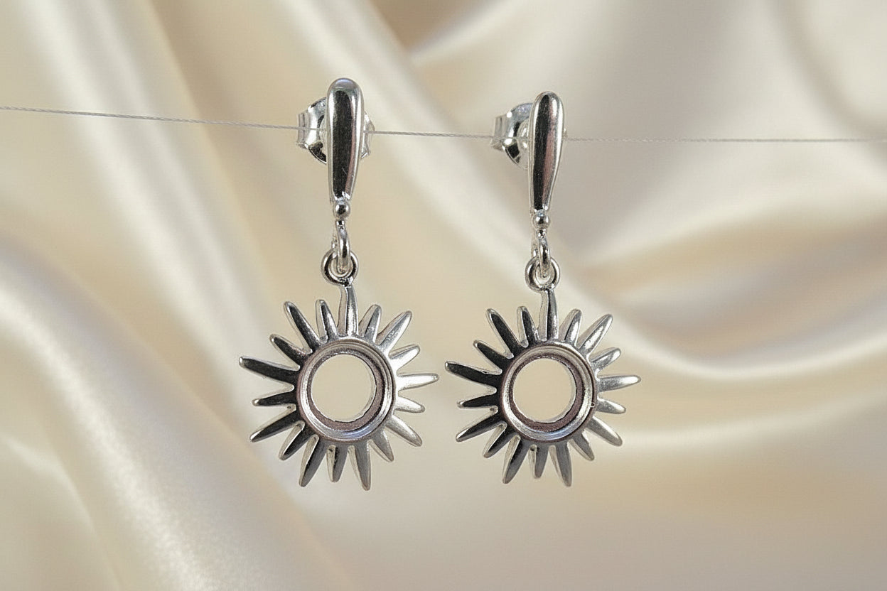 Silver Sun Drop Earrings For 6mm Cabochon
