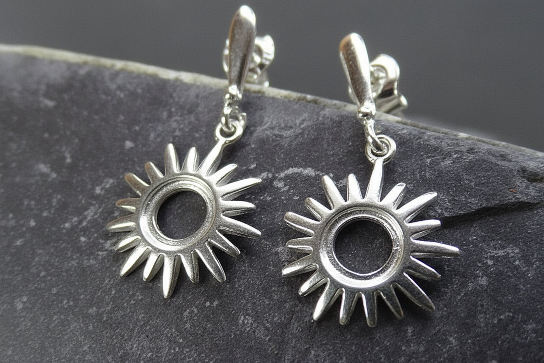 Silver Sun Drop Earrings For 6mm Cabochon