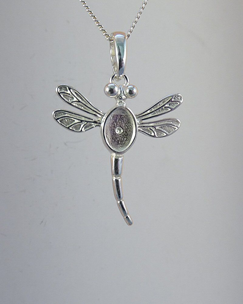 silver dragonfly pendant for cabochon