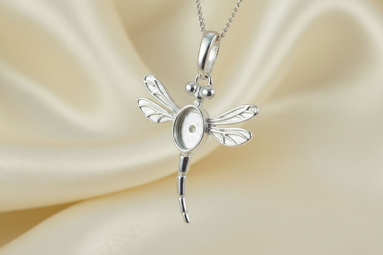 silver dragonfly pendant for cabochon
