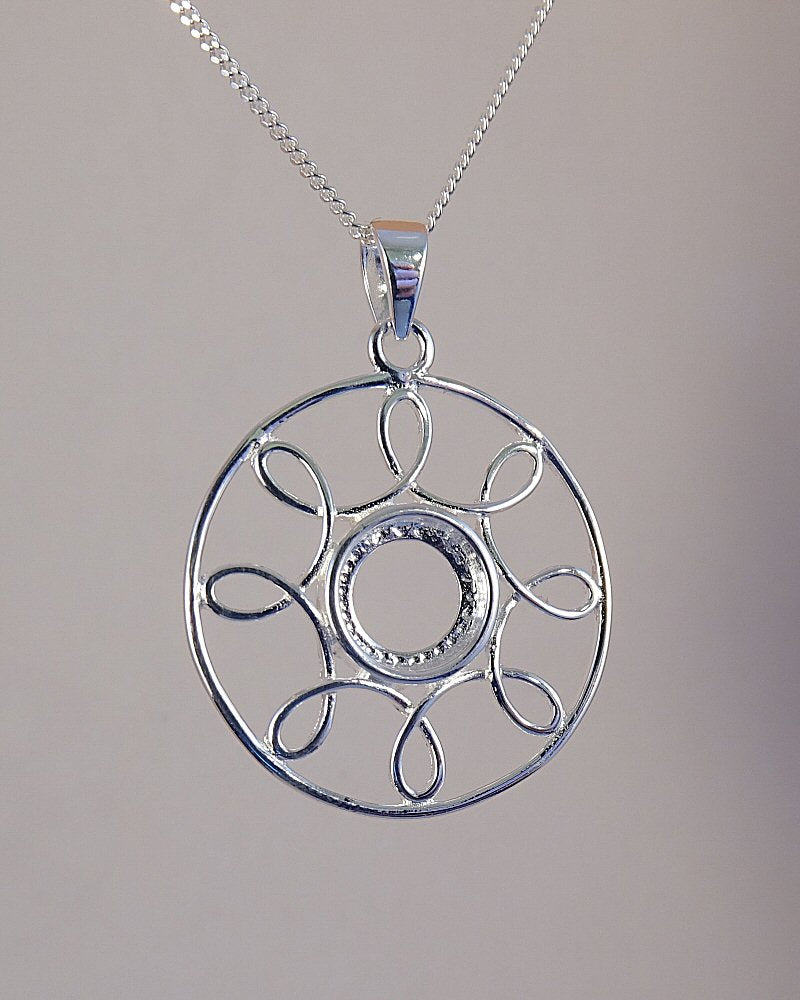 Silver 925 wire Pendant Setting for 8mm cabochon