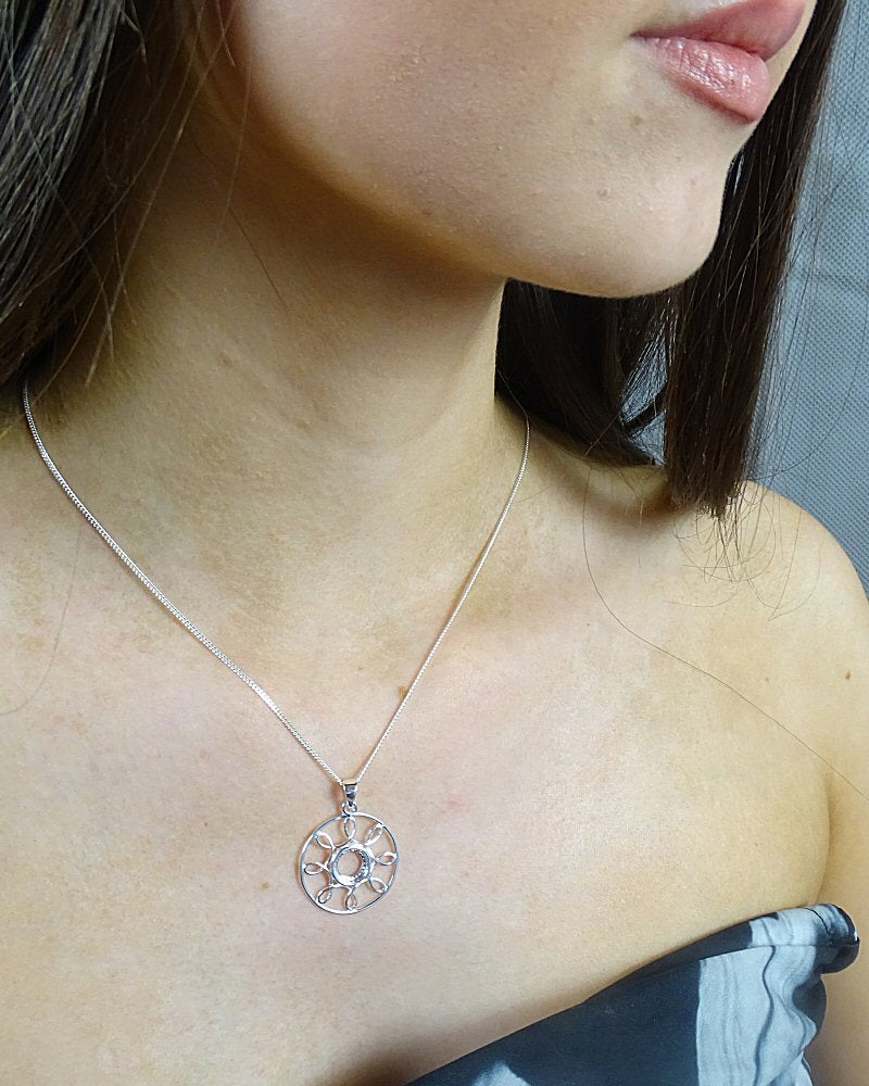 Silver 925 wire Pendant Setting for 8mm cabochon