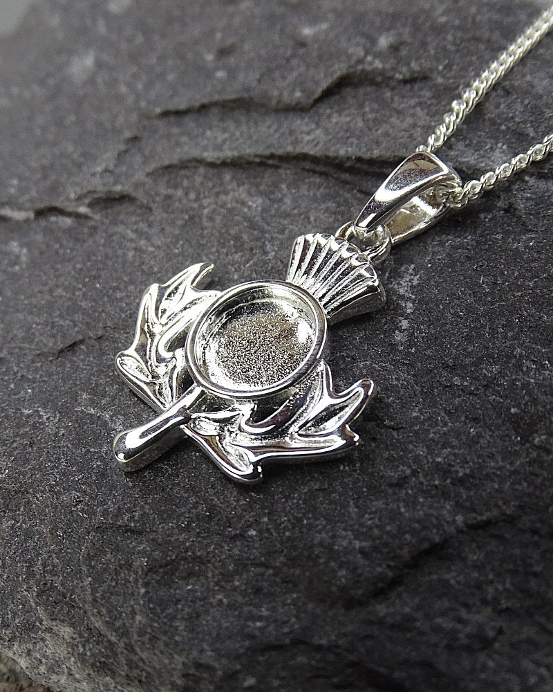Solid Silver Thistle Pendant to fit 6mm Cabochon Or Resin