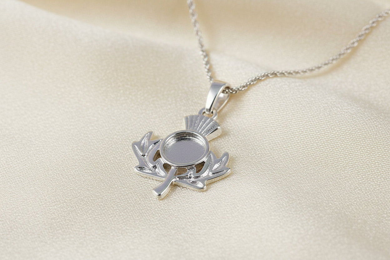 silver thistle pendant for resin or cabochon