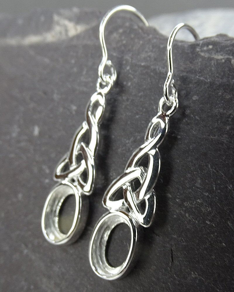Silver Celtic Drop Earrings Mountings For 7x5 Cabochon