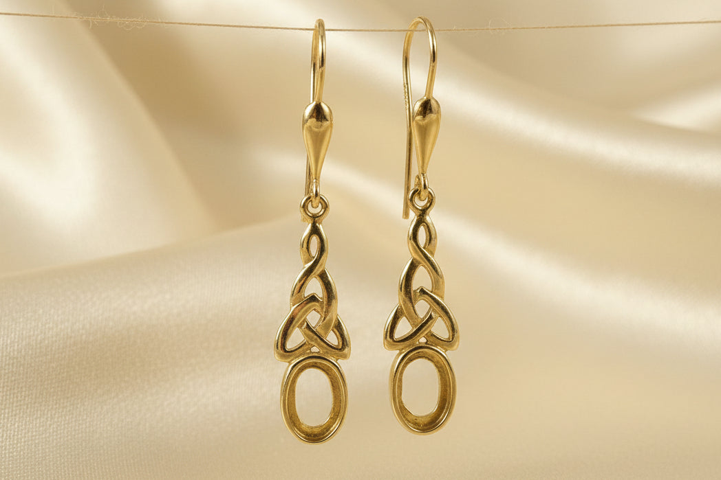 Gold Celtic Drop Earrings To Fit 7X5 Cabochon
