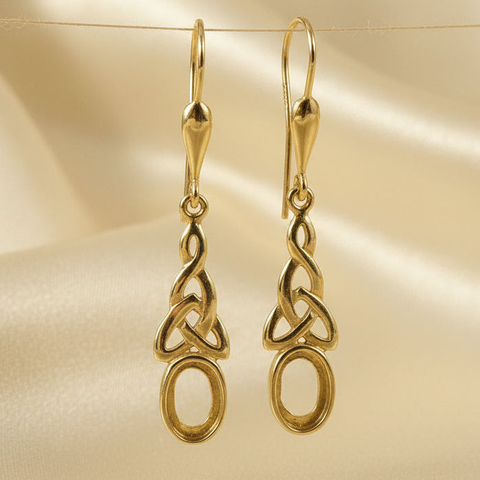 Gold Celtic Drop Earrings To Fit 7X5 Cabochon