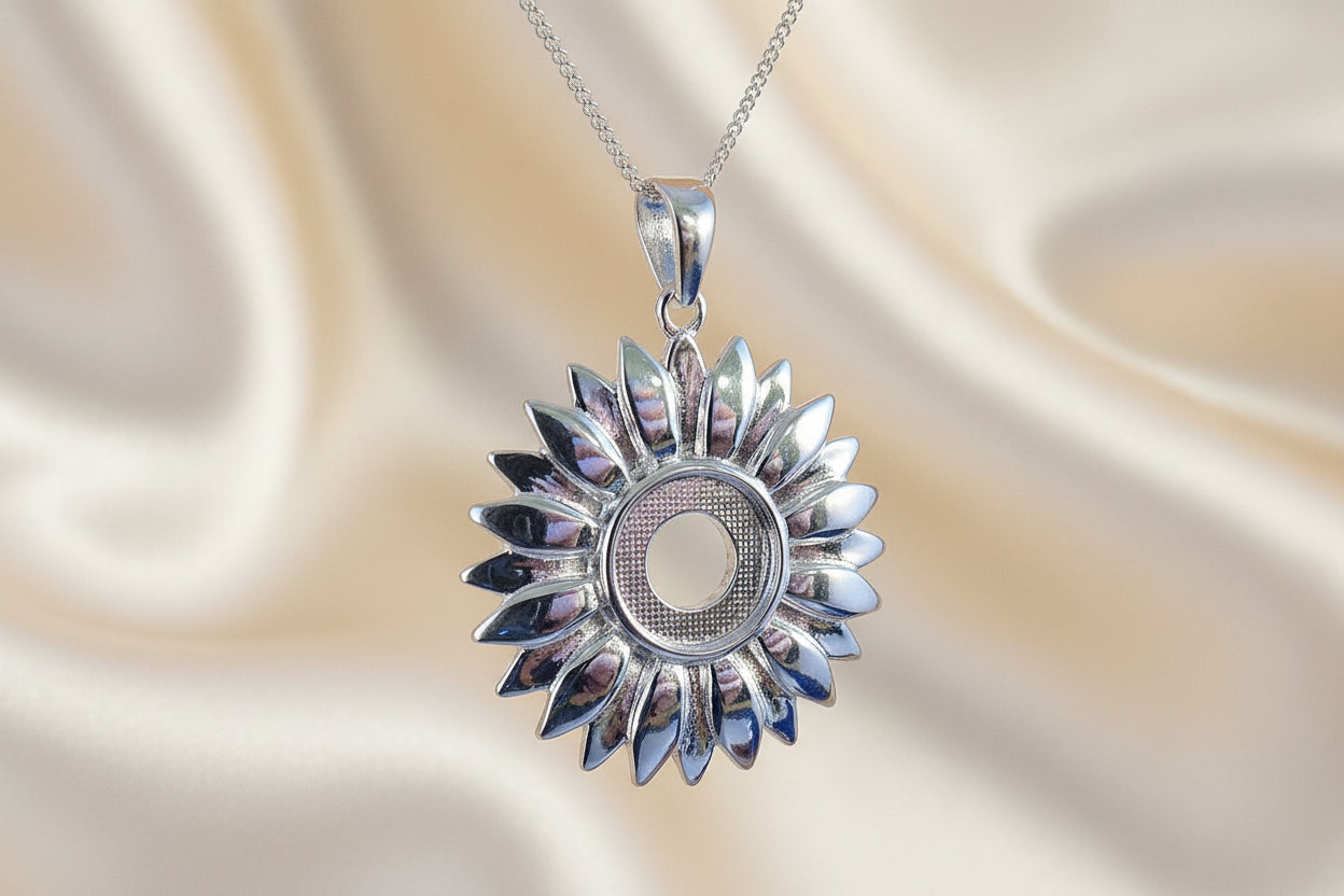 Silver Sunflower Pendant Setting To Fit 10mm Stone