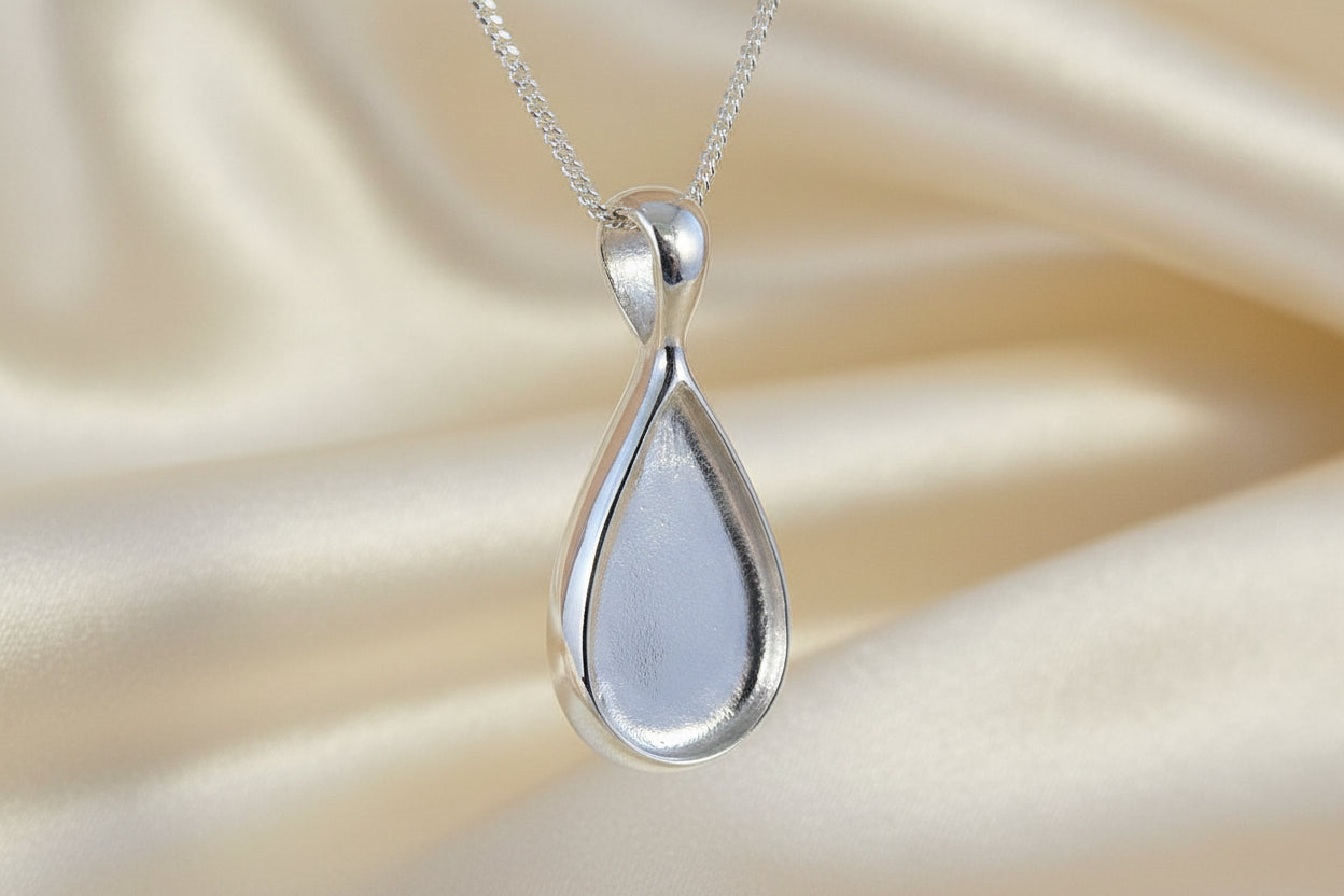 Pear Shaped Unset Silver Pendant For 12x20 Resin Or Gemstone