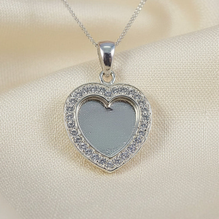 silver heart with cz memorial pendant setting