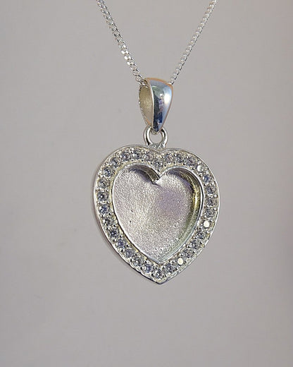 Stunning Silver Heart Pendant Blank With CZ