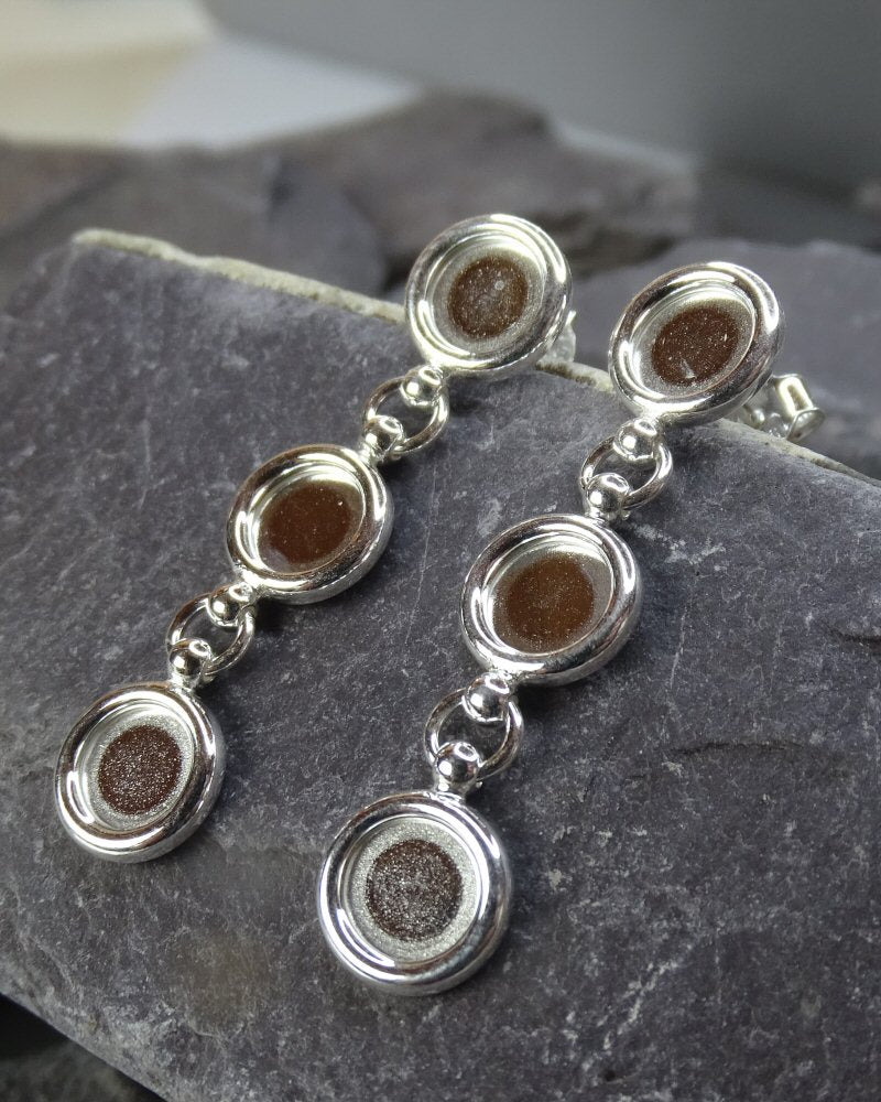 Solid Silver Drop Earrings To Fit 3 6mm Cabochons or Resin