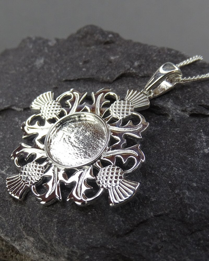 Silver Thistle Pendant To F it a 10mm Cabochon or Resin
