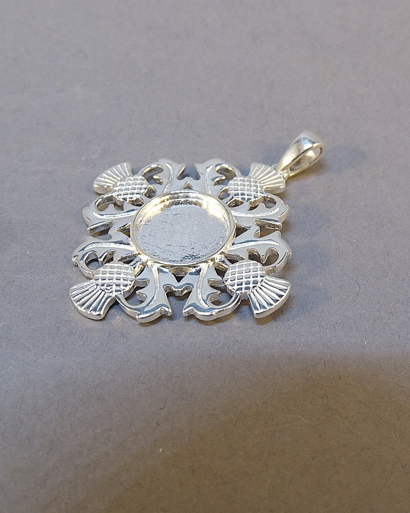 Silver Thistle Pendant To F it a 10mm Cabochon or Resin
