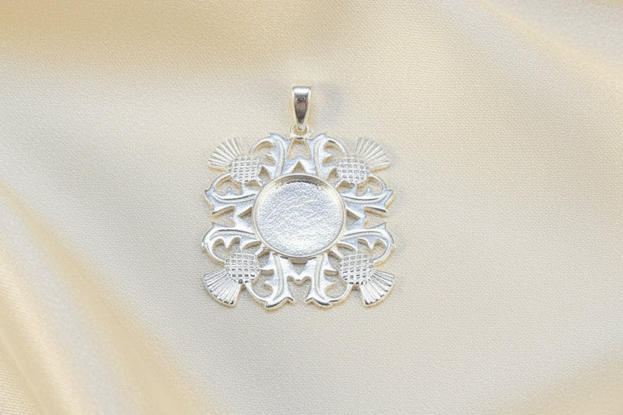 Silver Thistle Pendant To F it a 10mm Cabochon or Resin