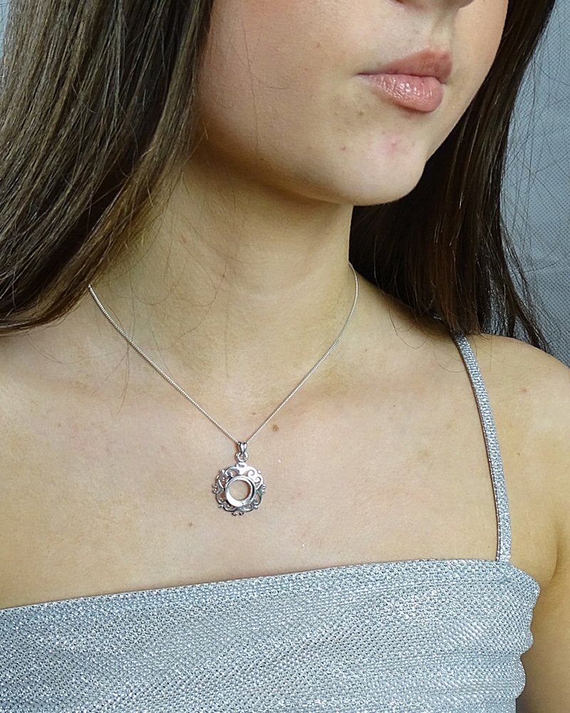 13mm Round Silver  Pendant Fob Mount For Stone