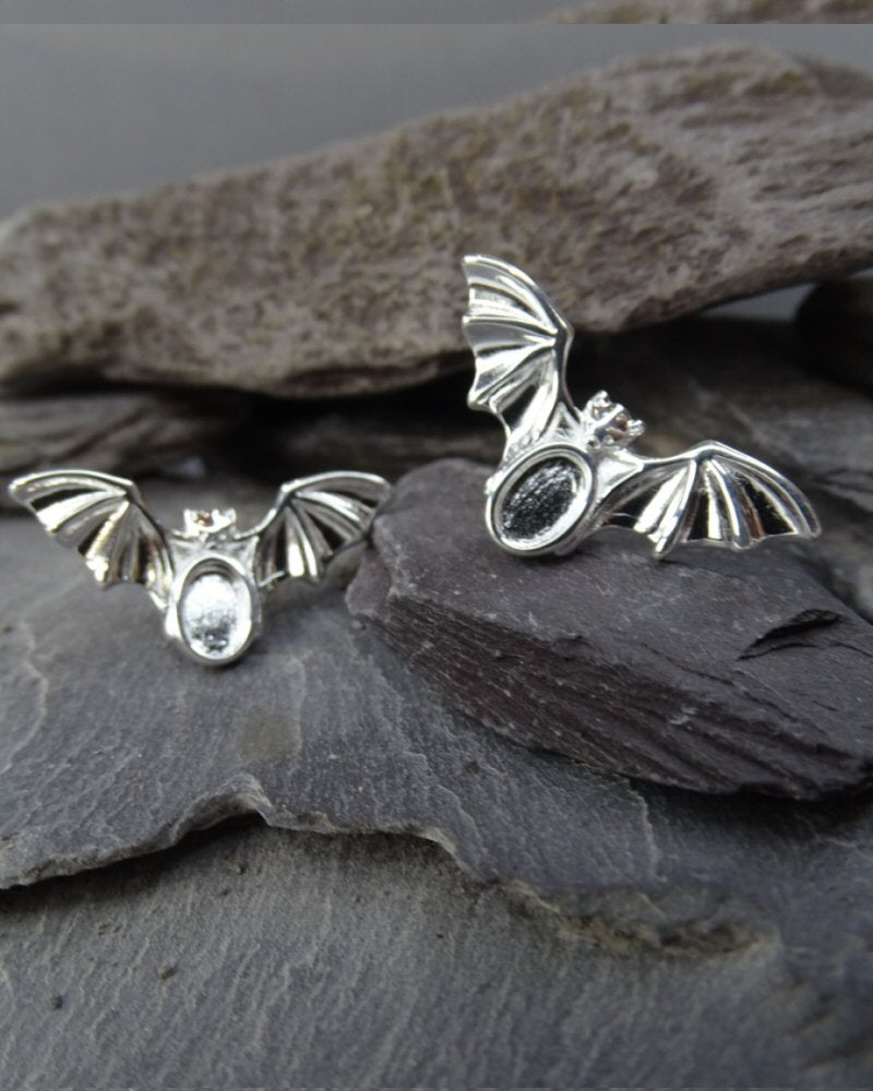 Sold Silver Bat Earrings For 6x4 Cabochon Or Resin