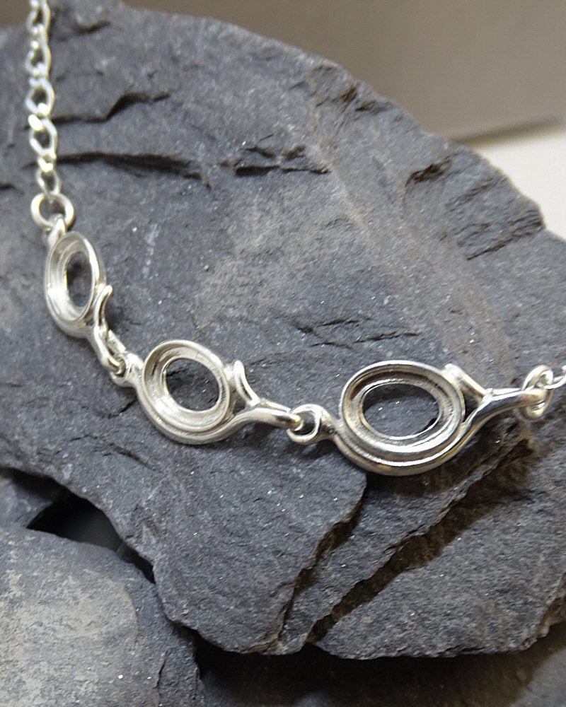 Three Stone Silver 925 Chain Bracelet Setting For 8x6 Cabochons