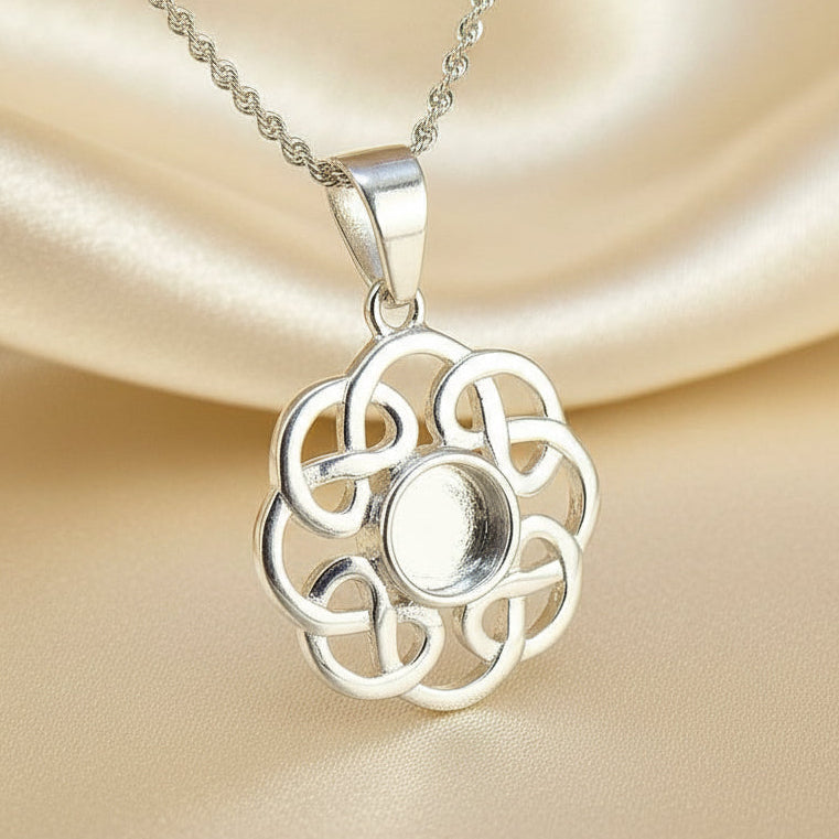Solid silver Celtic pendant to fit a 6mm cabochon or resin
