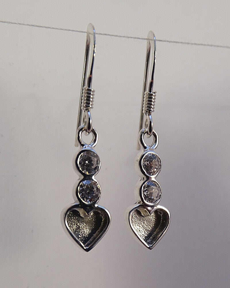silver heart and cz memorial drop earrings