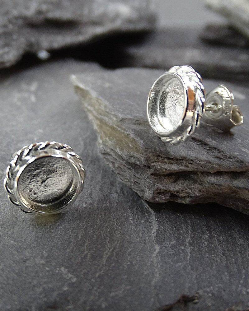 Silver Round Solid Back Rope Edge Earring Setting