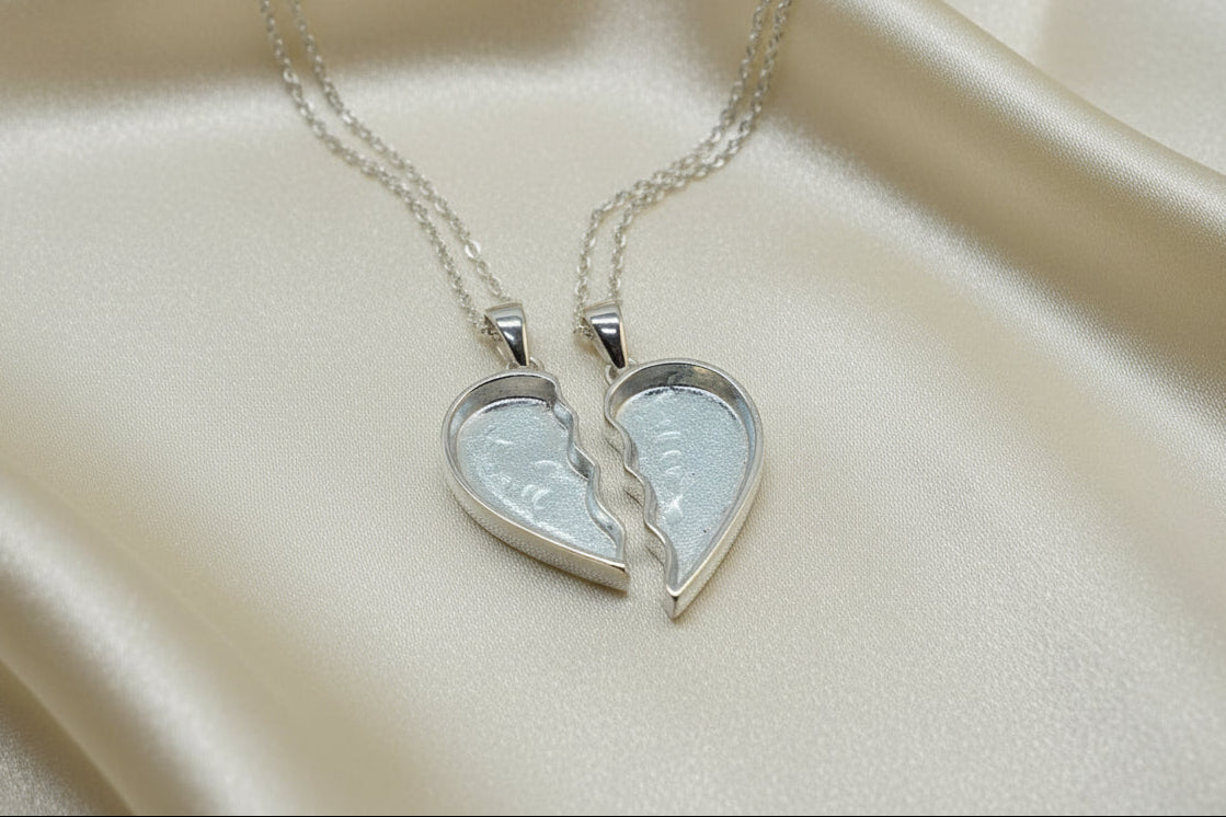 BFF Solid Silver Two Part Heart Pendant Suitable For Resin