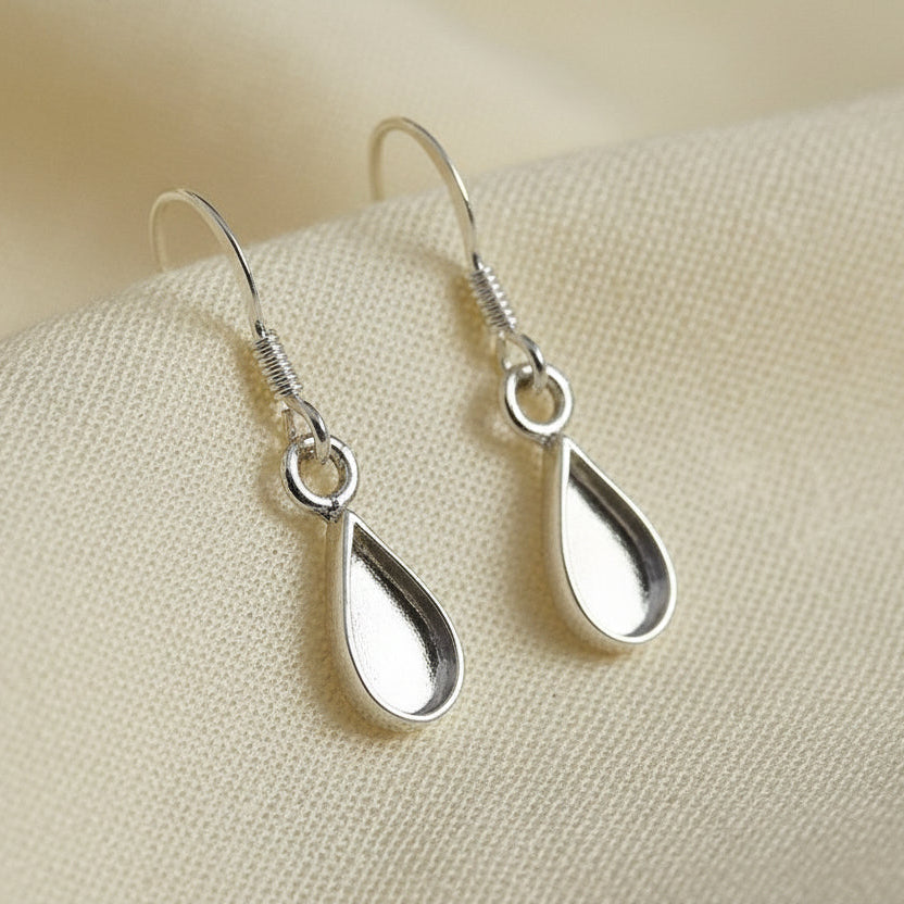 Silver Drop Earrings To Fit Pear Shaped Stone Or Resin