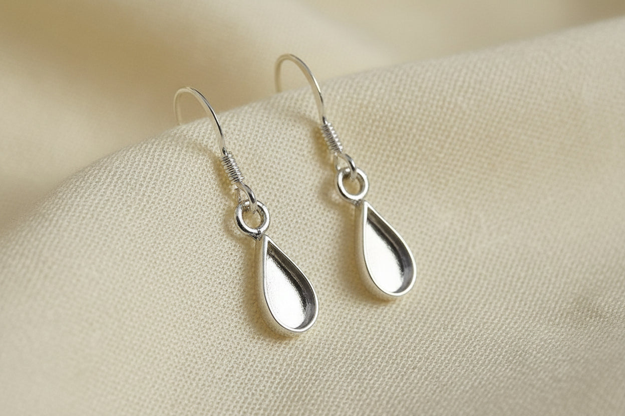 Silver Drop Earrings To Fit Pear Shaped Stone Or Resin
