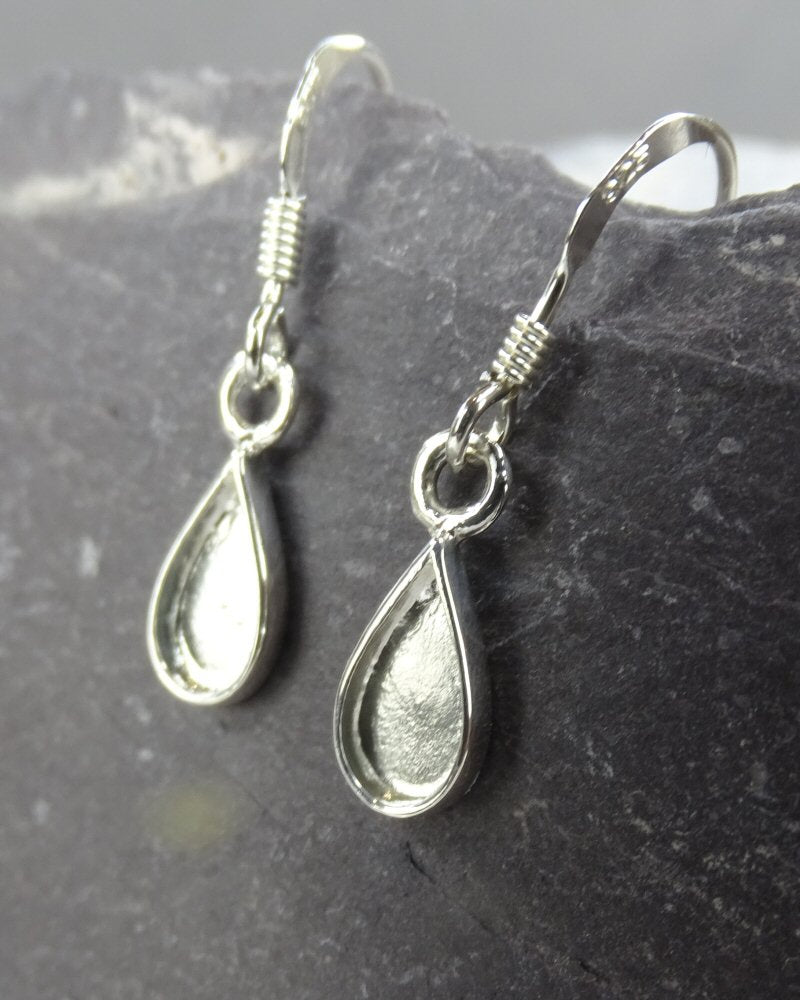 Silver Drop Earrings To Fit Pear Shaped Stone Or Resin