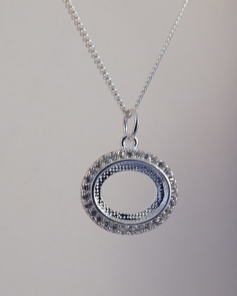 Solid Silver Pendant for 10x8 Cabochon with CZ Suround