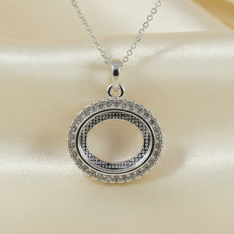 Solid Silver Pendant for 10x8 Cabochon with CZ Suround