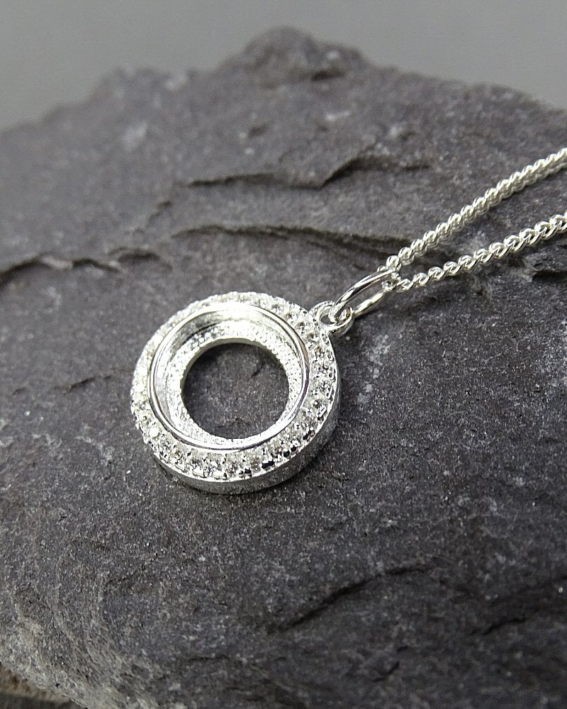 Solid Silver Pendant for 10x8 Cabochon with CZ Suround