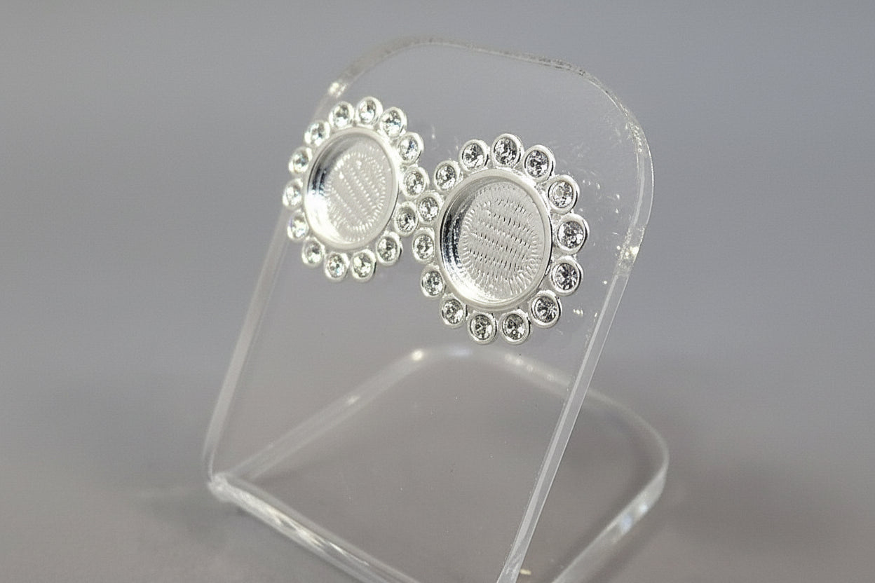 Stunning Silver CZ Stud Earrings To Fit 8mm Cabochon Or Resin